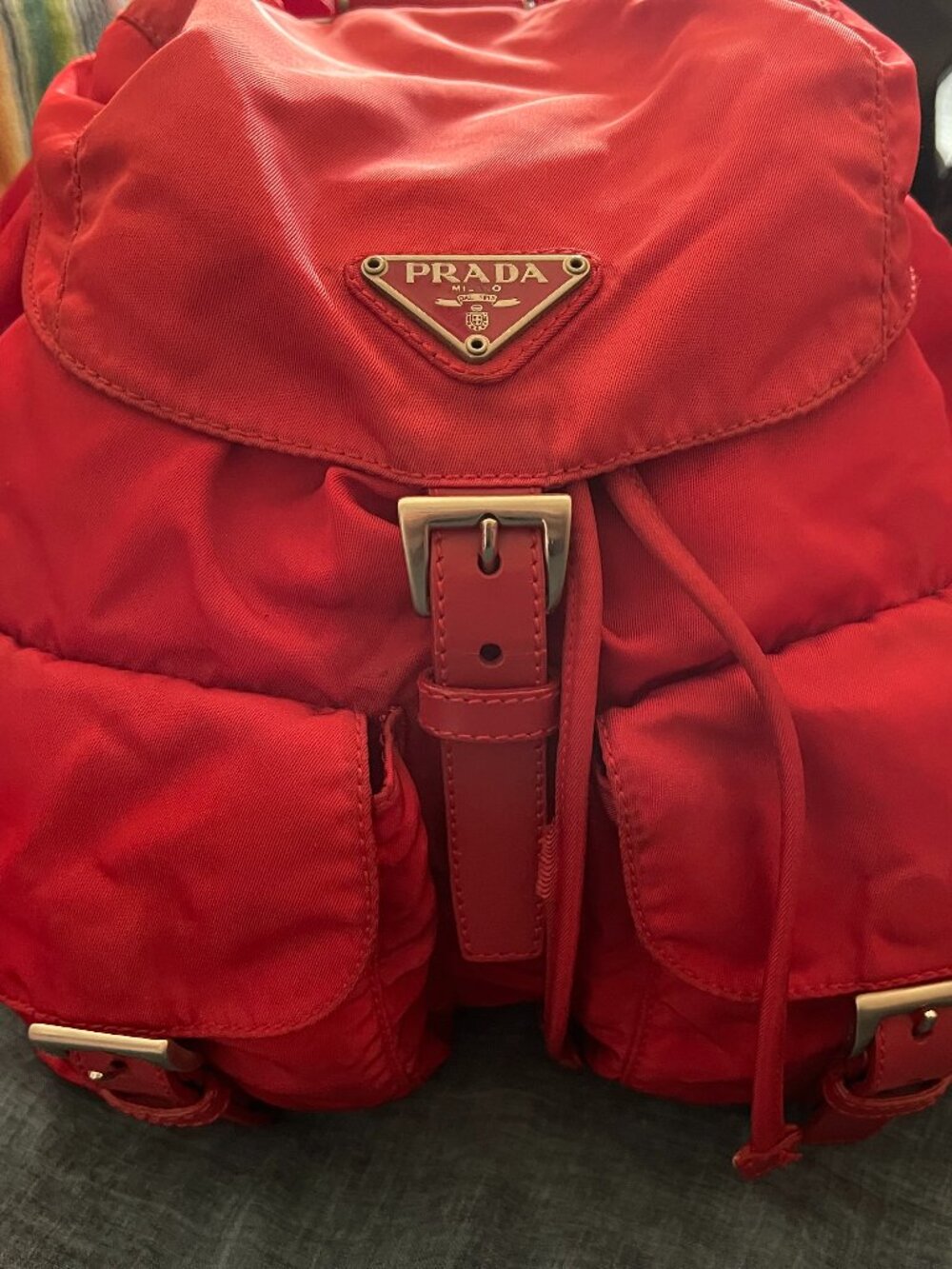 *AMAZING* VINTAGE 90s - Y2K PRADA Vela Mini Backpack Tessuto Red Silver Hardware